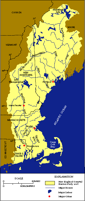 Map of the New England Coastal
Basins Study Unit