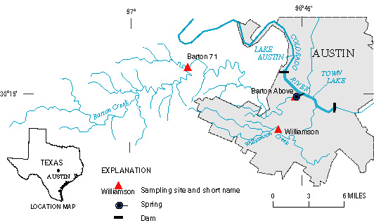 Map showing locations of sampling sites for suspended sediments in surface water. 