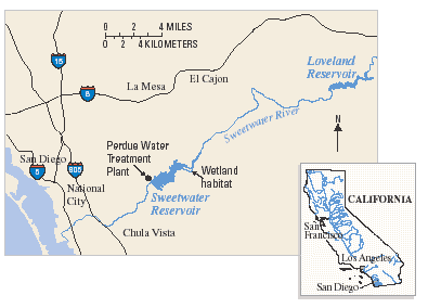 Figure 1. Locations of Sweetwater and Loveland Reservoirs and Sweetwater River.