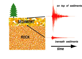 Sezmogram showing wave motion over time on top of and below sediments.