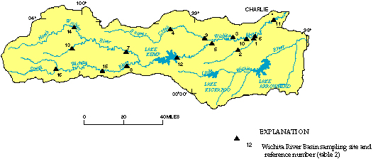 Figure 3. Map showing sampling sites in the Wichita River Basin, Texas, 1996–97.