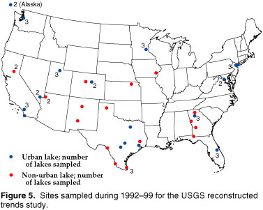 Map showing sites sampled during 1992-99 for the USGS reconstructed trends study.