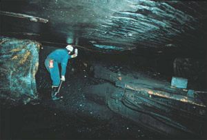 Photograph of a continuous mining machine in an Upper Freeport coal mine in the Homer City region, Indiana County, PA