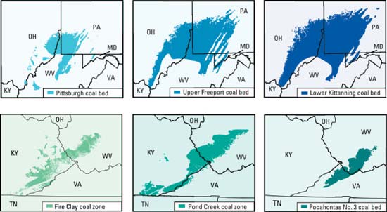 Maps of the northern and central Appalachian Basin coal regions showing the distribution of known coal resources in the Lower Kittanning coal bed and the five assessed coal units