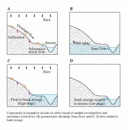 Thumbnail diagrams of direct runoff and flows compared with bank storage