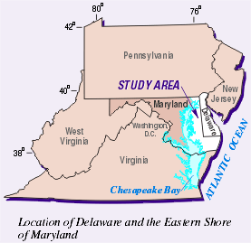Location of Delaware and the Eastern Shore of Maryland. (Click to view larger image)