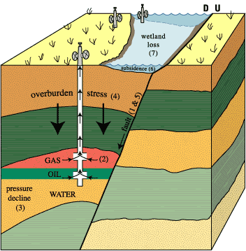 Illustration showing the possible effects of petroleum production.