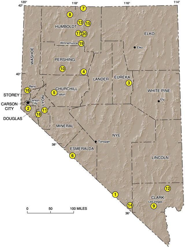 Map showing areas of pesticide monitoring by Nevada Department of Agriculture.