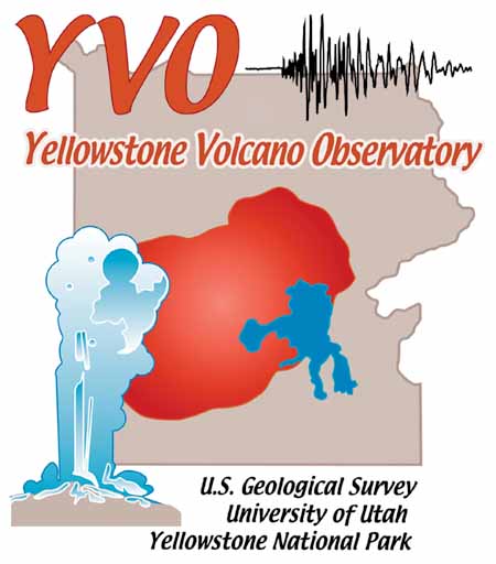 logo of YVO showing map and geyser
