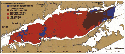 Distribution of sediments across Long Island Sound estuary