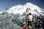 Scientist studying Mount Rainier volcano, Washington
