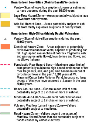 legend for the hazard map of Lassen Volcanic National Park region