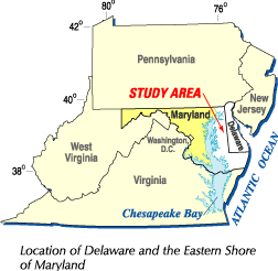 Location of Delaware and the Eastern Shore of Maryland. (Click to view larger image)