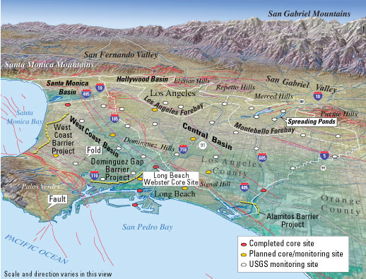 map showing greater Los Angeles Basin and the sites being studied