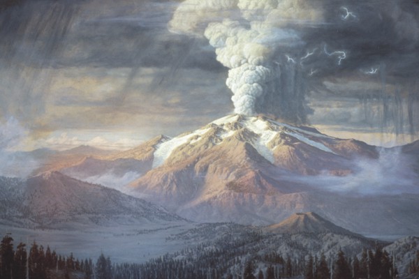 Painting of eruption of Mount Mazama