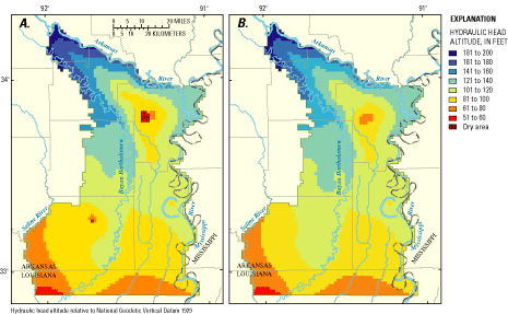 Map of simulated water levels