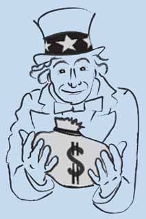 icon depicting Uncle Sam holding out a bag of money