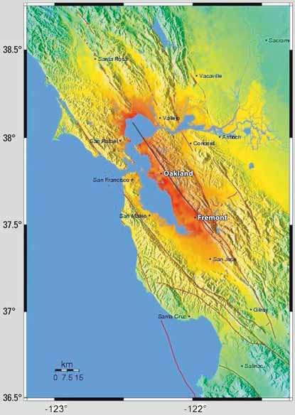 Map of Bay Area showing likely shaking