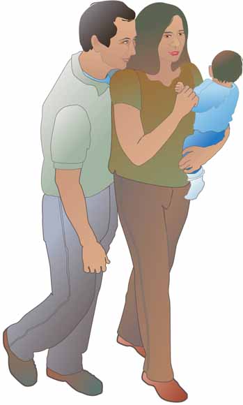 drawing of couple with baby walking