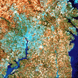 A color satellite image photograph of Washington, D.C. 