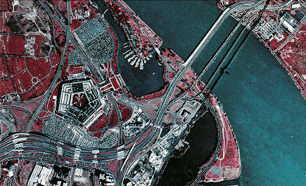 A 9-inch color aerial photograph of The Pentagon. 