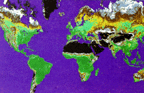A small world map  with colors showing the index values.  This has the most green.