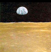 A color photograph showing earth from Moon.