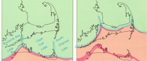Figure 3. Moraines and heads of outwash plains on Martha's Vineyard, Nantucket, and Cape Cod mark positions of the ice front during retreat.