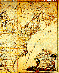 A old-style historical map showing the original 13 states.