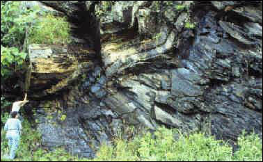 Photograph of folded rock layers near Maddens Branch