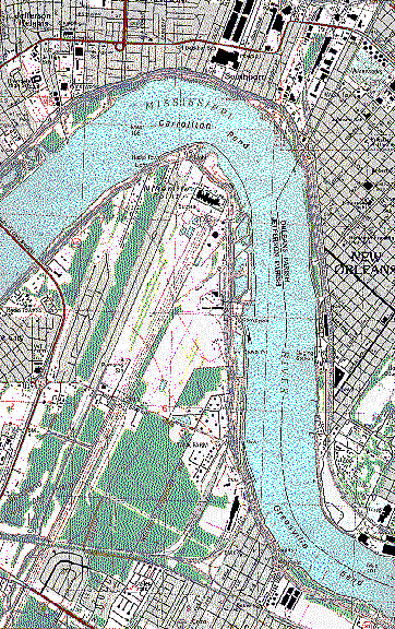 A colored topograph map section showing New Orleans.
