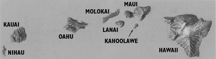 Drawing of the eight principal Hawaiian islands at the same scale as the Mariner 9 image of Olympus Mons for comparative purposes