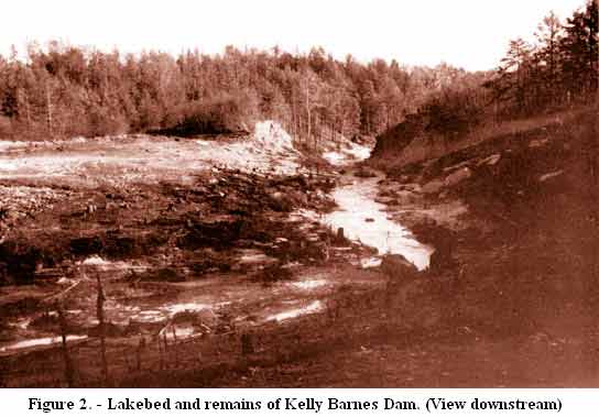 Figure 2. - Lakebed and remains of Kelly Barnes Dam. (View downstream)