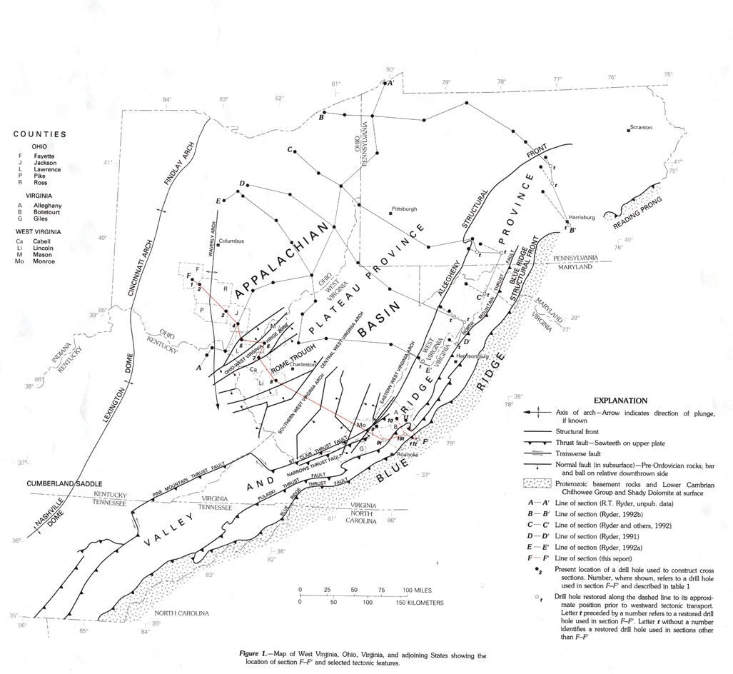Map showing section F-F prime