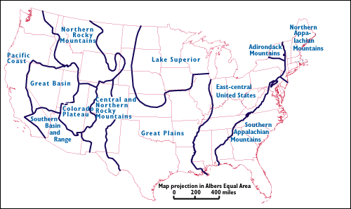 Map showing mineral rsource assessment regions
