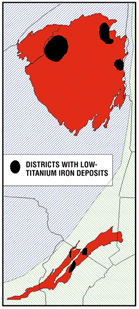 Districts containing low-titanium iron deposits in NY and NJ
