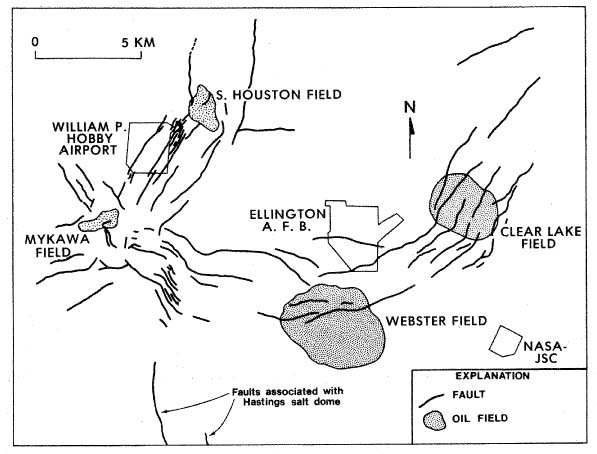 Figure 1. Map of faults in southeast Houston metropolitan area (modified from Verbeek and Clanton, 1978). All faults shown have been mapped at land surface; many are demonstrably active.