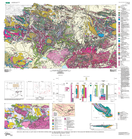 Low resolution image of map sheet 1, showing the bedrock geology of parts of the Howard Pass and Misheguk Mountain quadrangles.