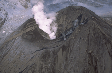 South flank of Mount Spurr volcano. A steam column emanates from
