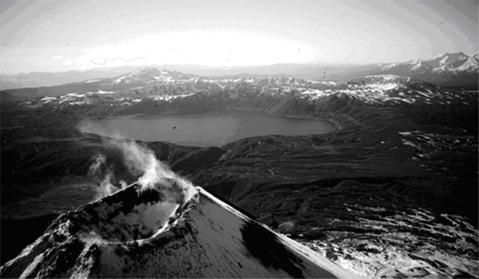 Figure 11. Karymsky volcano and Karymsky Lake.