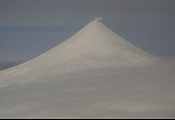Figure 3. Symmetric Shishaldin Volcano rising 2,857 m (9373 ft) above sea level.