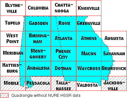 Image Map for selecting quadrangles in Alabama and Georgia. Equivalent text links provided below.