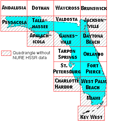 Image Map for selecting quadrangles in Florida. Equivalent text links provided below.