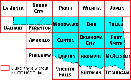 Image Map for selecting quadrangles in Oklahoma. Equivalent text links provided below.