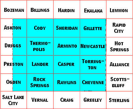 Image Map for selecting quadrangles in Wyoming. Equivalent text links provided below.