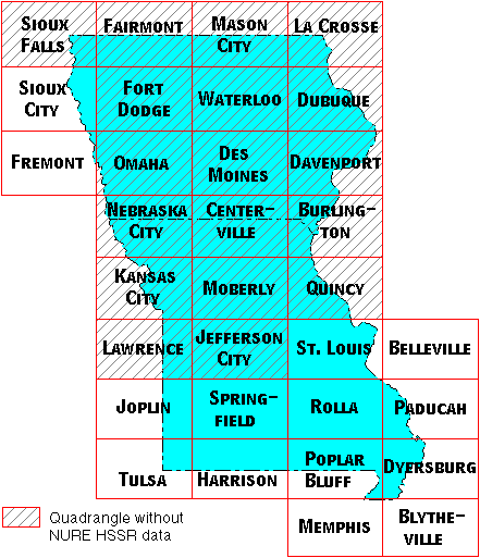 Image Map for selecting quadrangles in Iowa and Missouri. Equivalent text links provided below.