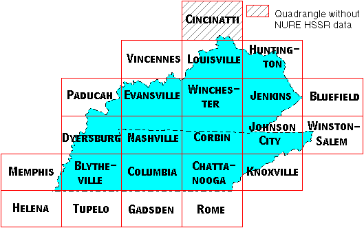 Image Map for selecting quadrangles in Kentucky and Tennessee. Equivalent text links provided below.