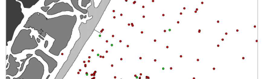 Figure 3. Map showing the locations of vibracores and surface grab samples obtained on the shoreface and inner shelf of Wrightsville Beach.