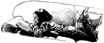 illustration of a girl on a couch reading