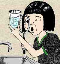 Illustration of a girl examining a glass of water.